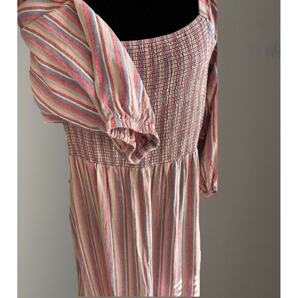 Marine Layer Ivy Smocked Maxi Dress Linen Blend Striped in Brick Size XL - Picture 3 of 14